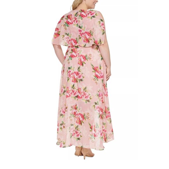 JESSICA HOWARD Plus Size Floral Popover High Low Dress Sheer Pink 16W - Picture 2 of 3